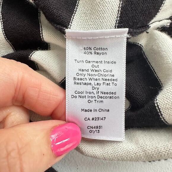 TALBOTS Womens Button Cardigan Sweater Beaded Black White Stripe Size Medium - Picture 6 of 7